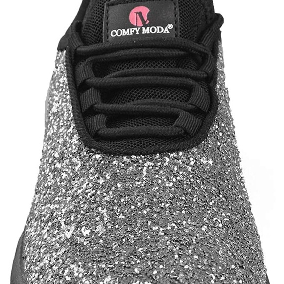 Ice Silver Sequin Glitter Sneaker Shoe Lace Up Slip On Comfy Sport Gym Metallic - Picture 10 of 16